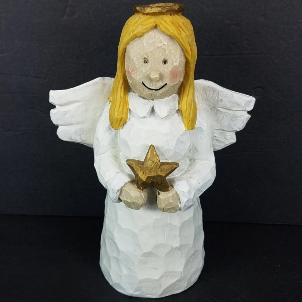 Vintage Holiday Angel Carved Look Resin